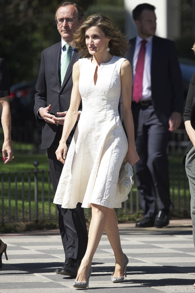 Queen Letizia's White Embroidered Dress July 2016