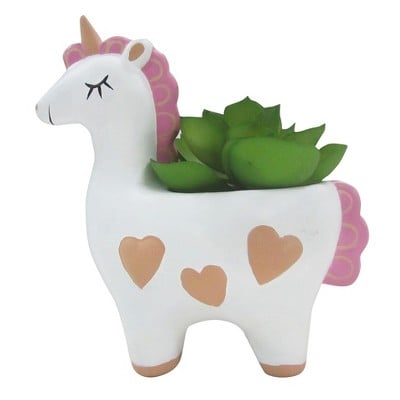 Valentine's Day Mini Terracotta Planter with Faux Succulent Unicorn