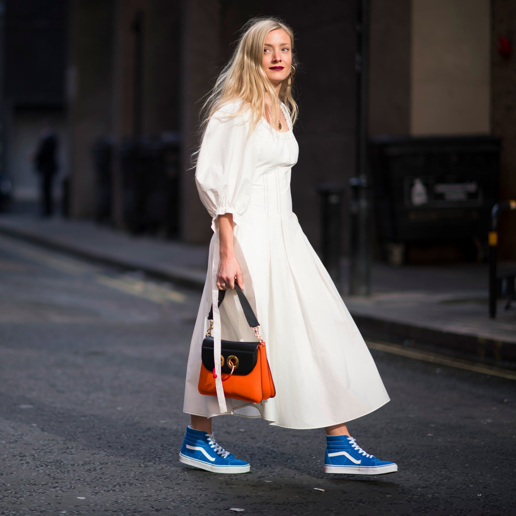 formal dress with sneakers