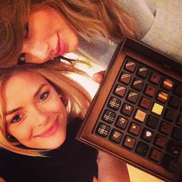 Taylor Swift and Jaime King had a girls' night in with a box of Armani chocolates.
Source: Instagram user jaime_king