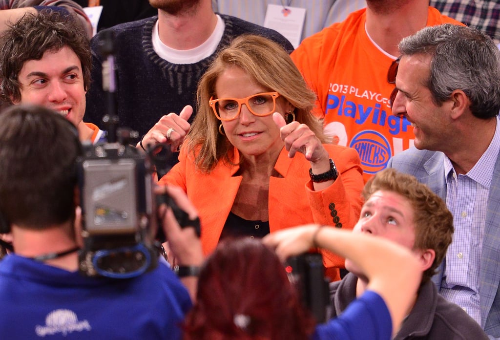 Katie Couric got silly for the camera during a NY Knicks playoff game in May 2013.