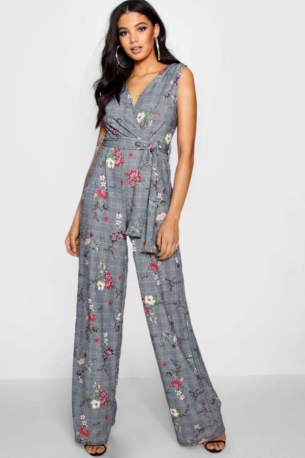 Boohoo Tall Abril Checked Wrap Front Jumpsuit