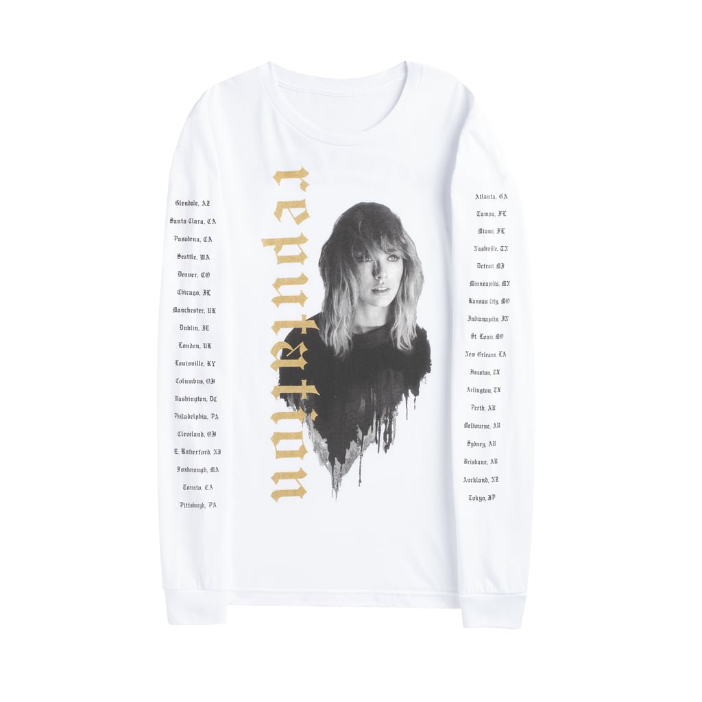 White Long Sleeve Tour Tee With Reputation In Gold