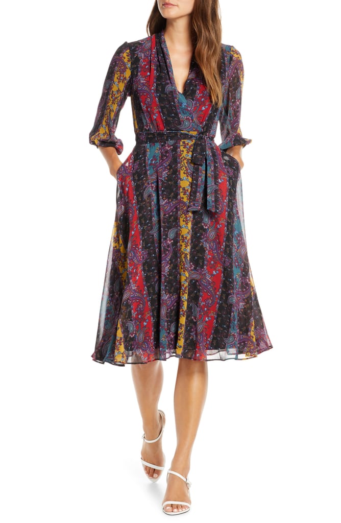 Maison Tara Stripe Paisley Chiffon Faux Wrap Dress