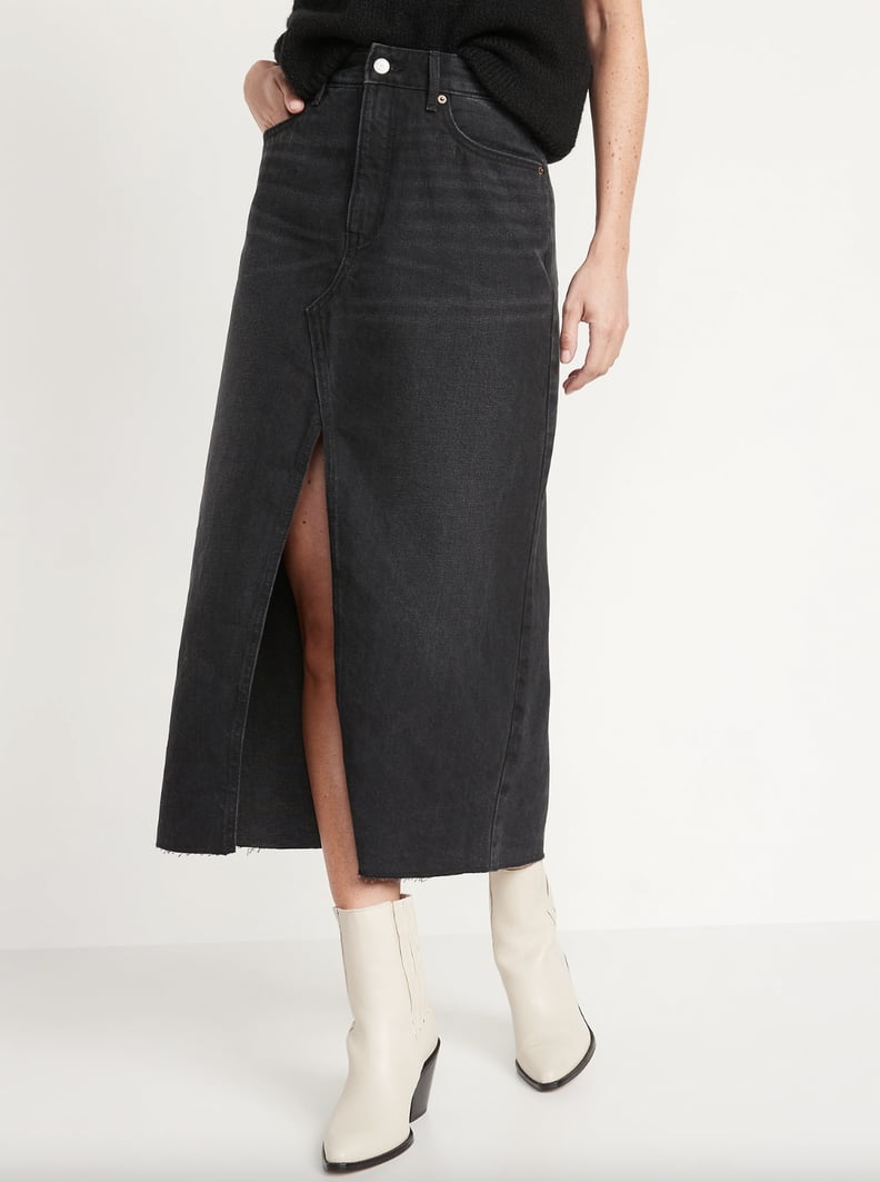 Old Navy High-Waisted Black-Wash Split-Front Maxi Non-Stretch Jean Skirt