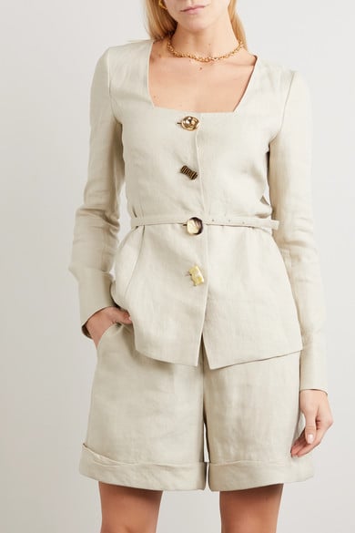 Rejina Pyo Martina Belted Linen Jacket | Obsessed With Square-Neck