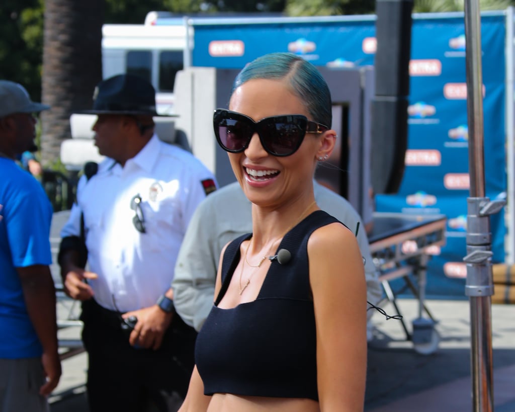 Nicole Richie let out a laugh on the set of Extra in LA on Wednesday.