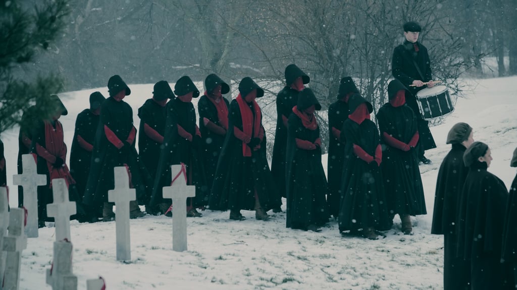 Damn, could this be our glimpse at the "Unwomen" who live and work in the Colonies?! Or are the handmaids being punished for what goes down at the end of season one? Either way, these outfits are intense.