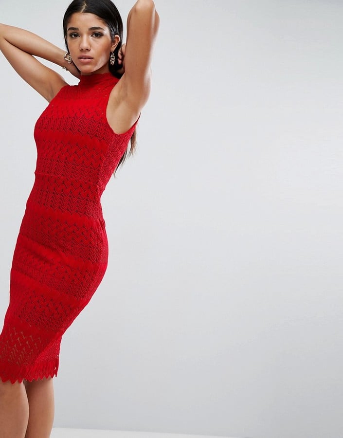 ASOS Lace Contrast Midi Pencil Dress | Sexy Red Dresses For All Sizes ...