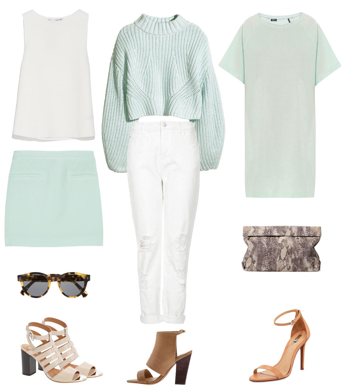 brown and mint green outfit