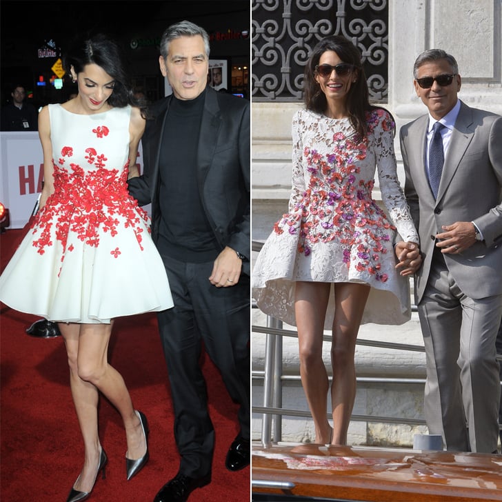 Amal Clooney wearing red floral Giambattista Valli couture dress