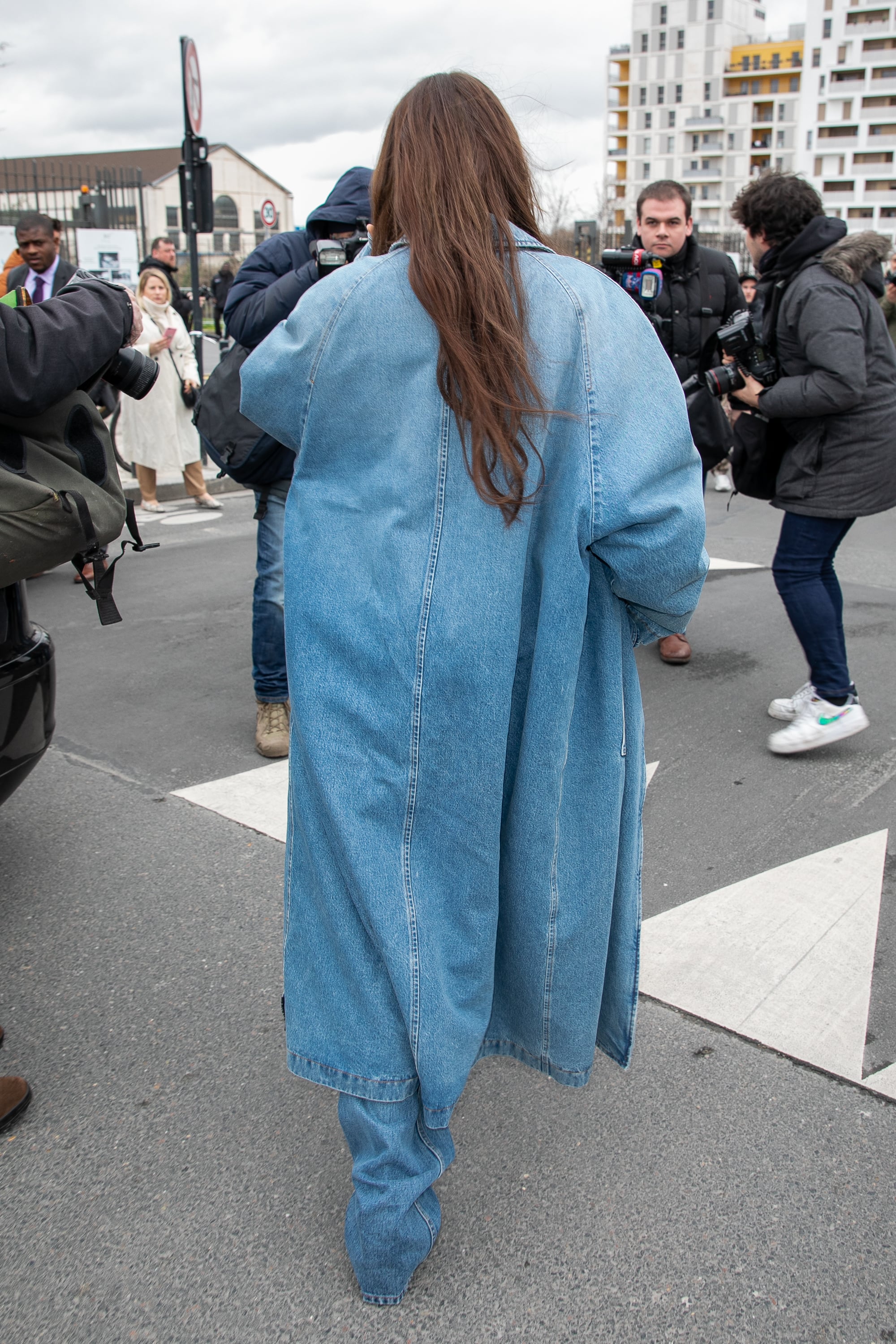 Bella Hadid Takes on Paris in a Body-Hugging Denim Dress