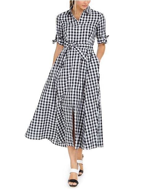 Calvin Klein Cotton Gingham Midi Dress