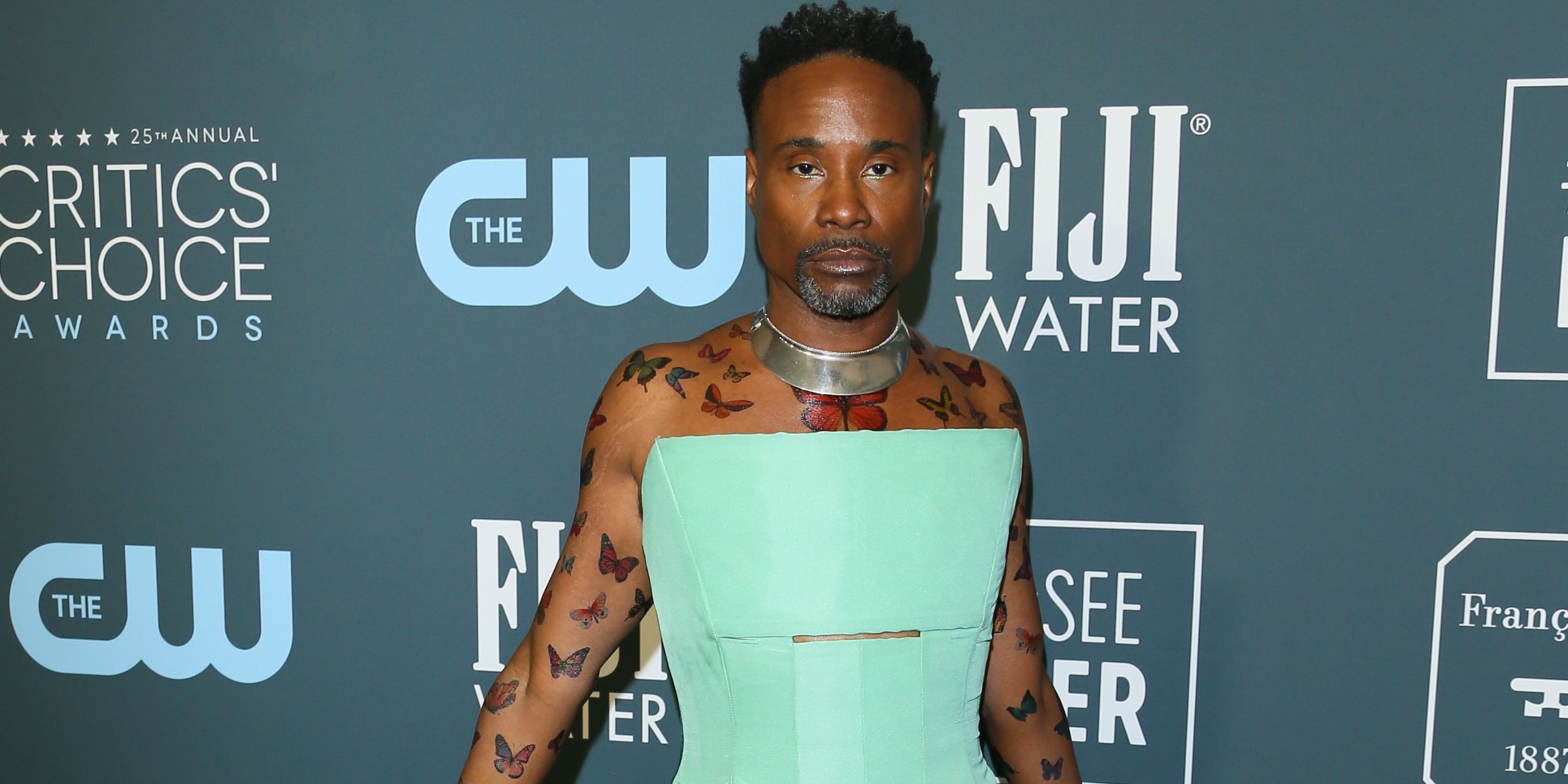 billy porter green dress Billy Porter Wears A Hogan McLaughlin Jumpsuit-Gown To The 2020 Critics'  Choice Awards