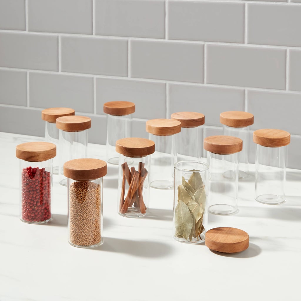 Spice Jars With Wood Lids Threshold Round Spice Jar with Wood Lids Set