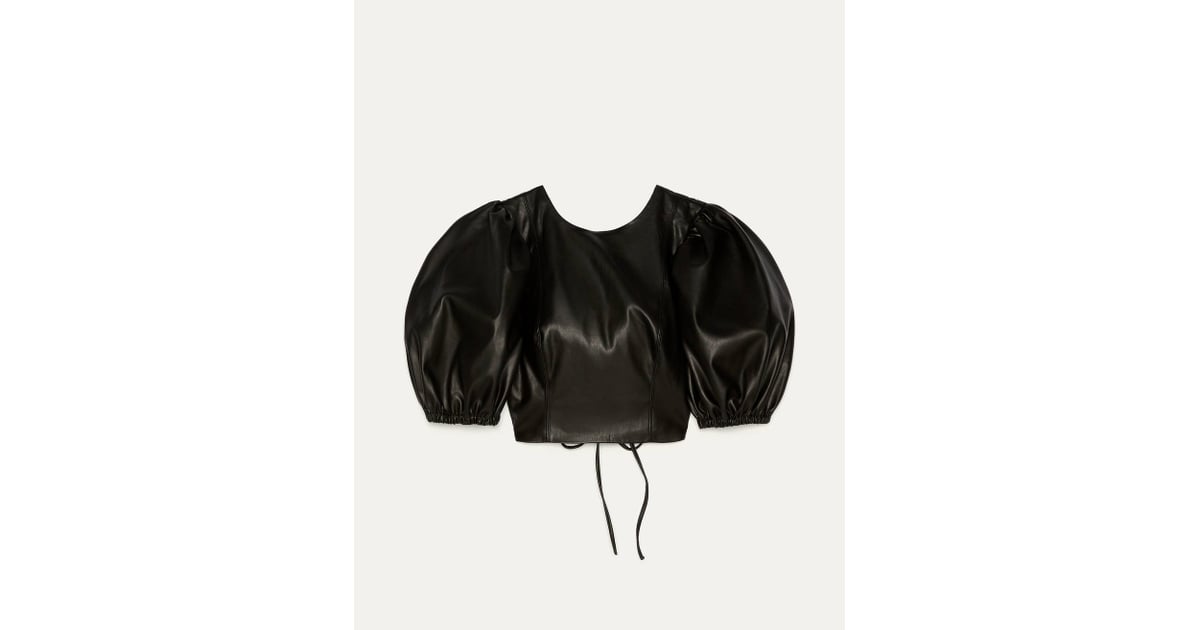 Bershka Faux Leather Blouse With Puffed Sleeves