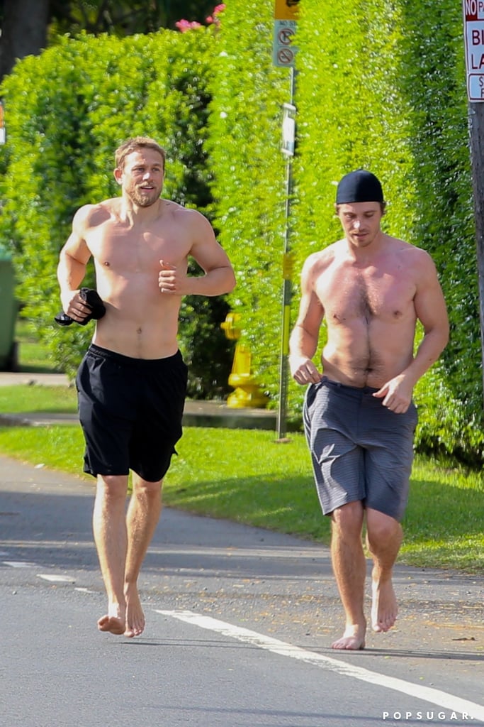 Shirtless Charlie Hunnam and Garrett Hedlund in Hawaii 2018