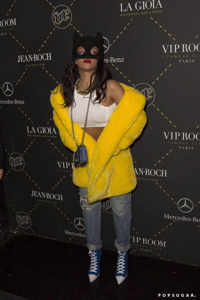 Rihanna may have felt inspired by Catwoman when she dressed for the red carpet at Moschino's Paris Fashion Week event on Sunday.