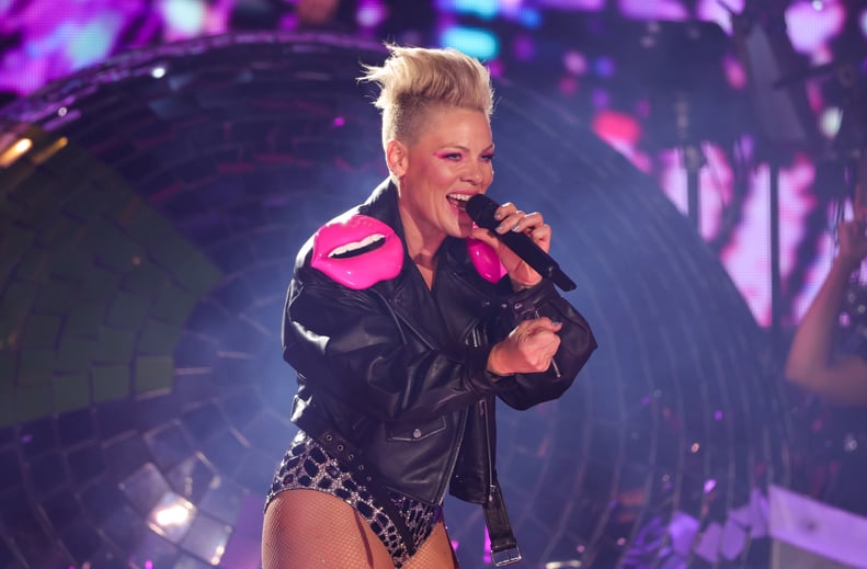 Pink's Lip-Print Leather Jacket at the Summer Carnival Tour