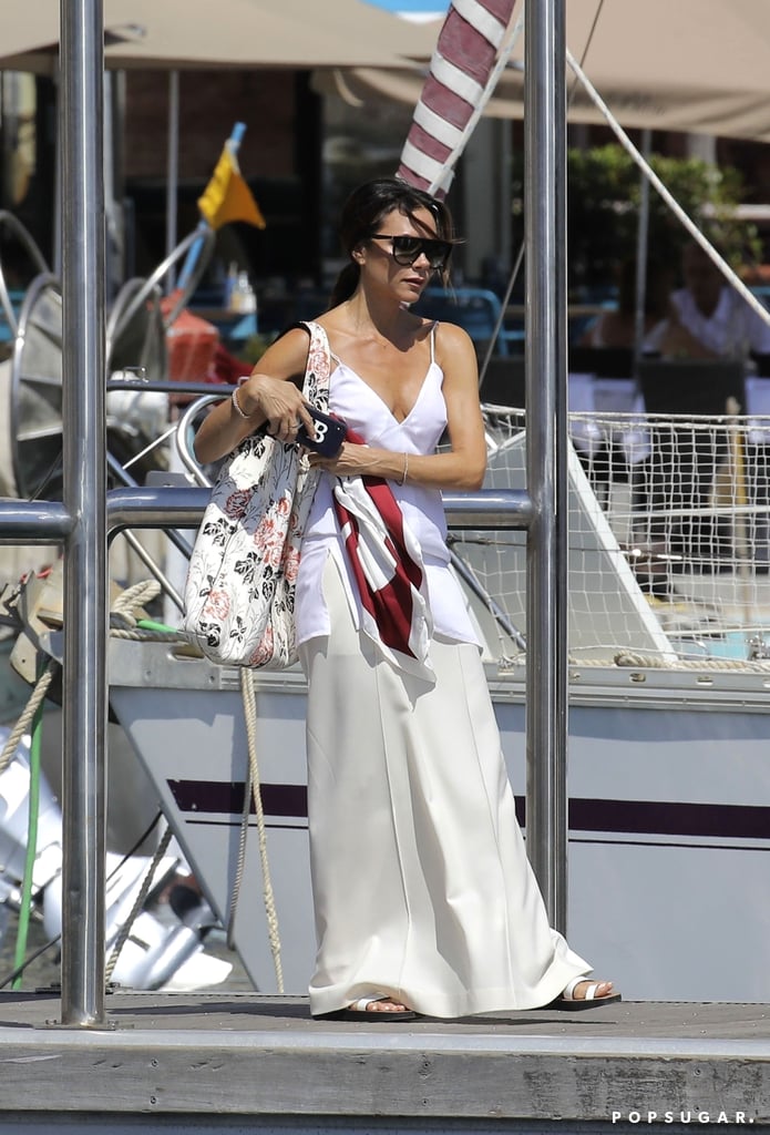 Victoria Beckham White Dress on Vacation With Elton John