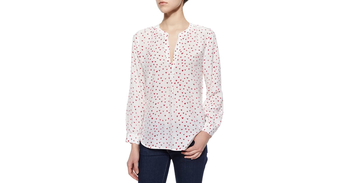 Joie Peterson Heart-Print Silk Blouse ($248) | Lena Dunham Wearing Loft ...