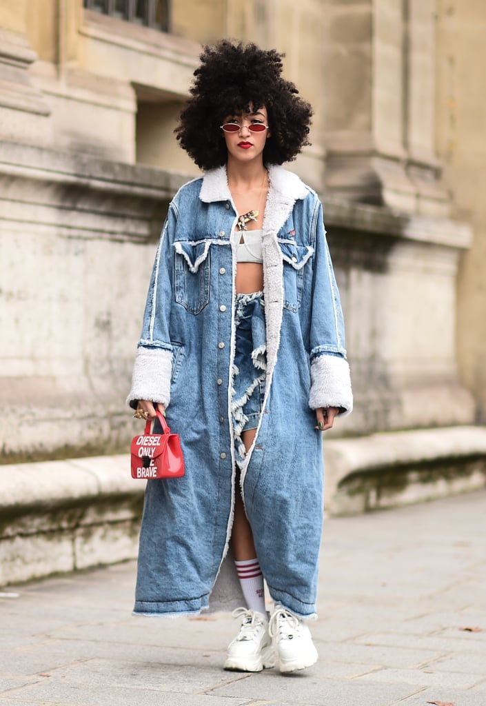 Throw a Long Denim Coat and Chunky White Trainers Over Any Outfit