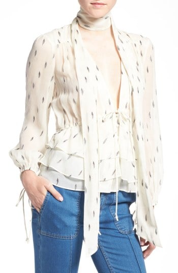 Tie Neck Peplum Silk Top