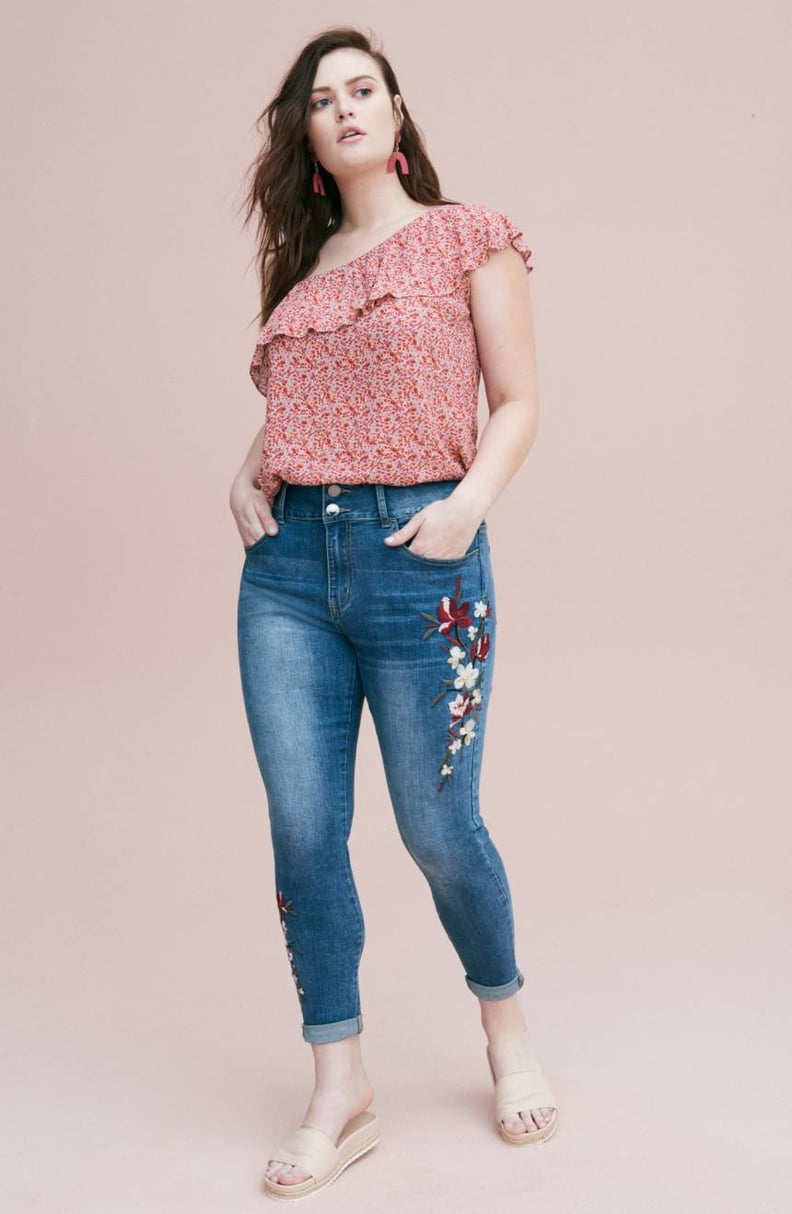 City Chic Harley Floral Embroidered Skinny Jeans