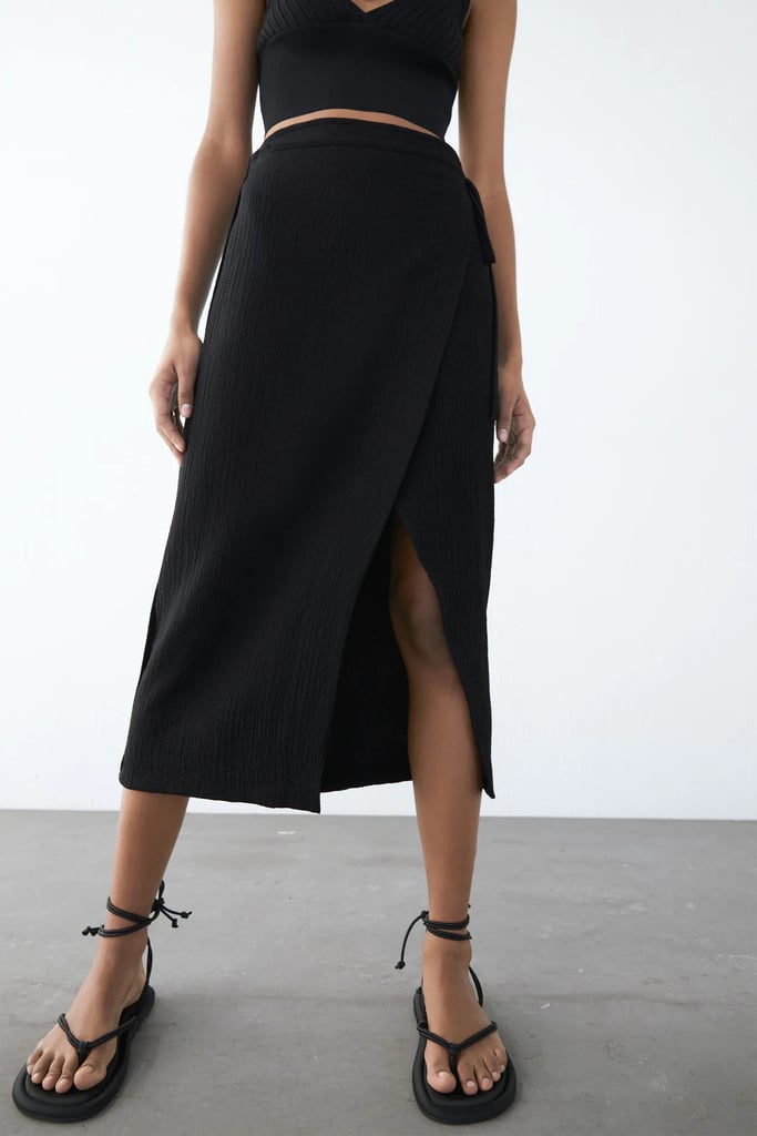 Textured Weave Wrap Skirt