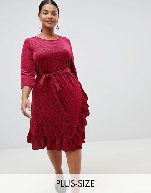 Junarose Velvet Wrap Frill Hem Dress