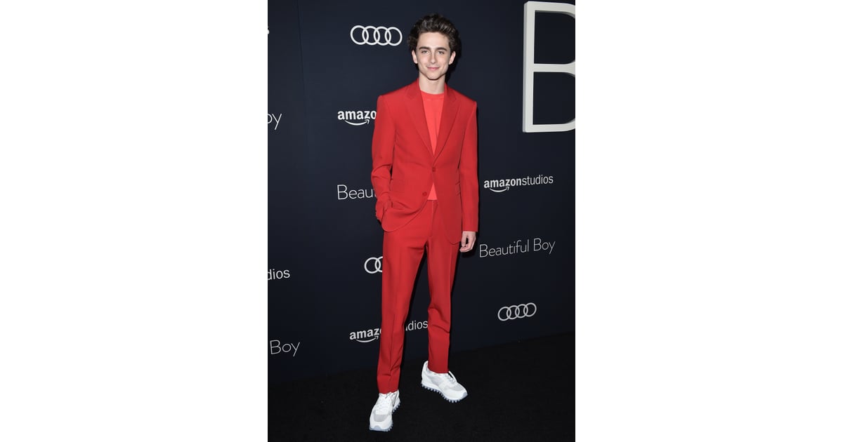 Timothée's monochromatic Louis Vuitton suit at a Beautiful Boy