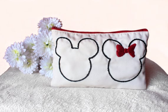 Embroidered Mickey Minnie Pouch