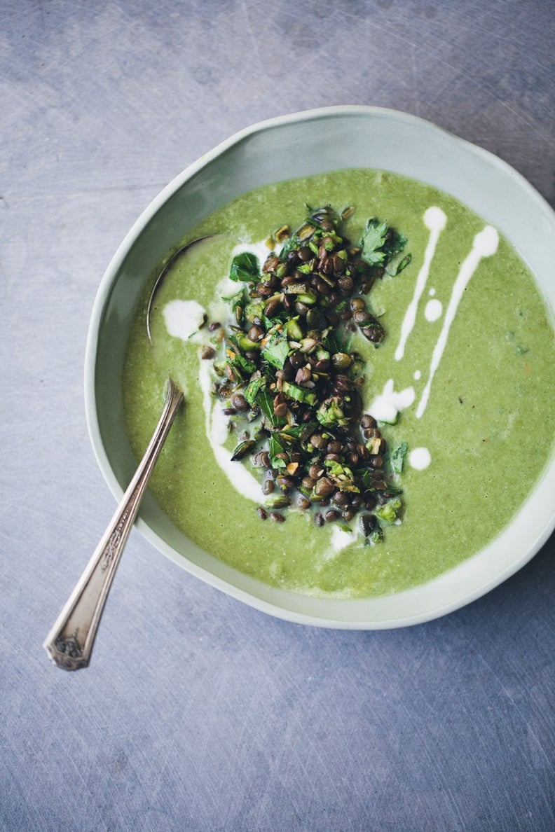 Asparagus, Fennel, and Spinach Soup With Toppings