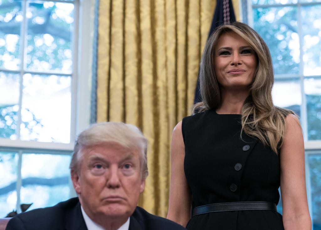 Melania Trump in Black Button Dress