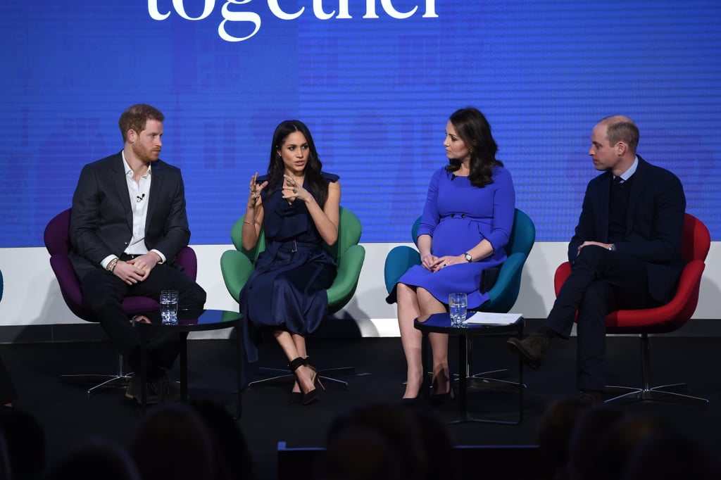 William respectfully listened as Meghan spoke during the Royal Foundation Forum in London in February.