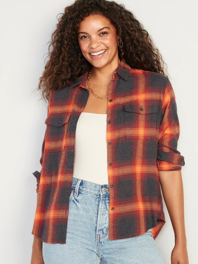 A Cozy Flannel: Old Navy Long-Sleeve Plaid Flannel Boyfriend Tunic Shirt