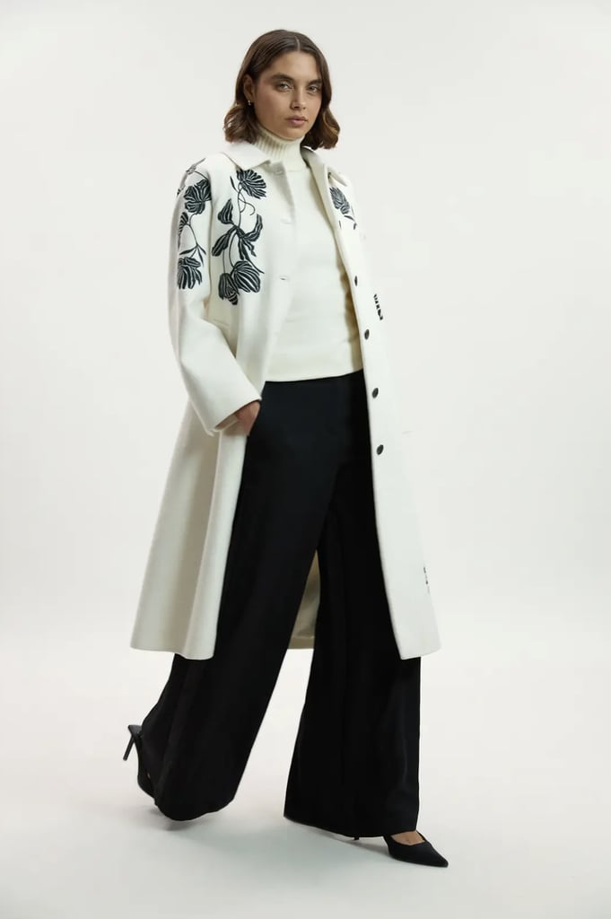 Karen Millen Brushed Wool Placed Embroidery Tailored Midi Coat