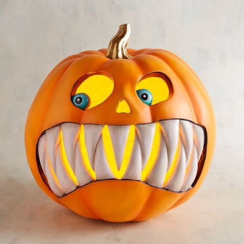 Resin LED Light-Up Jack-o-Lantern with Fangs