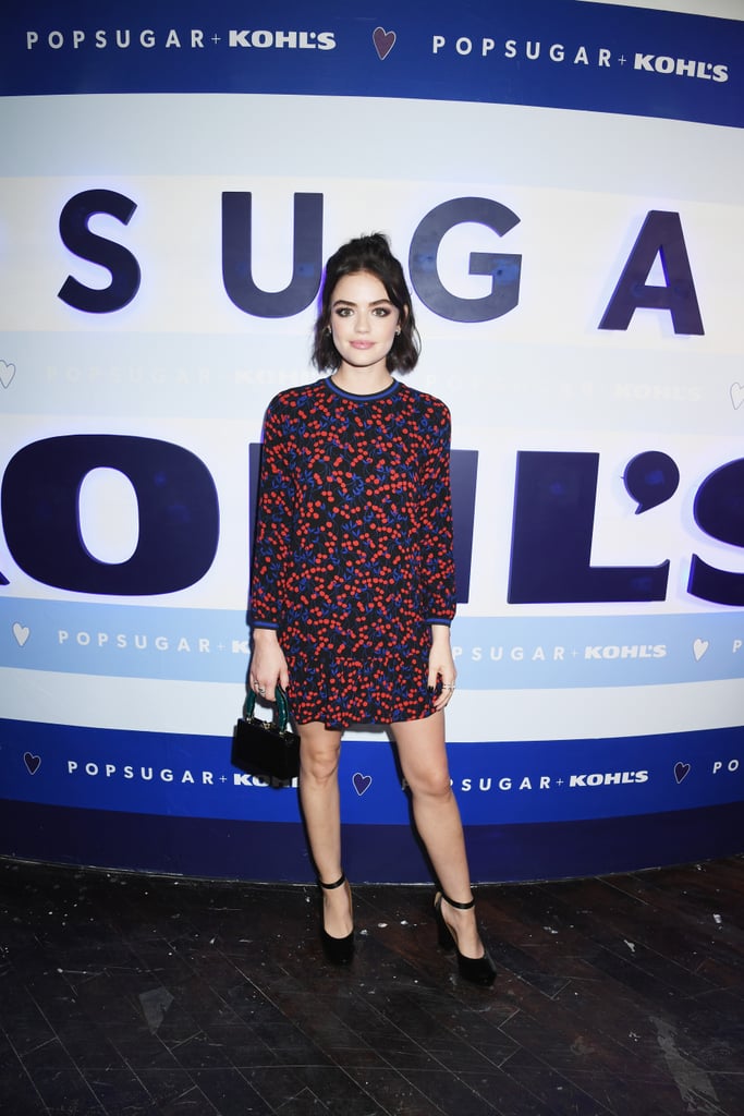 Lucy Hale styled her POPSUGAR Flounce-Hem Mini Dress ($60) with black heeels and an adorable clutch. The look is perfect for a party!