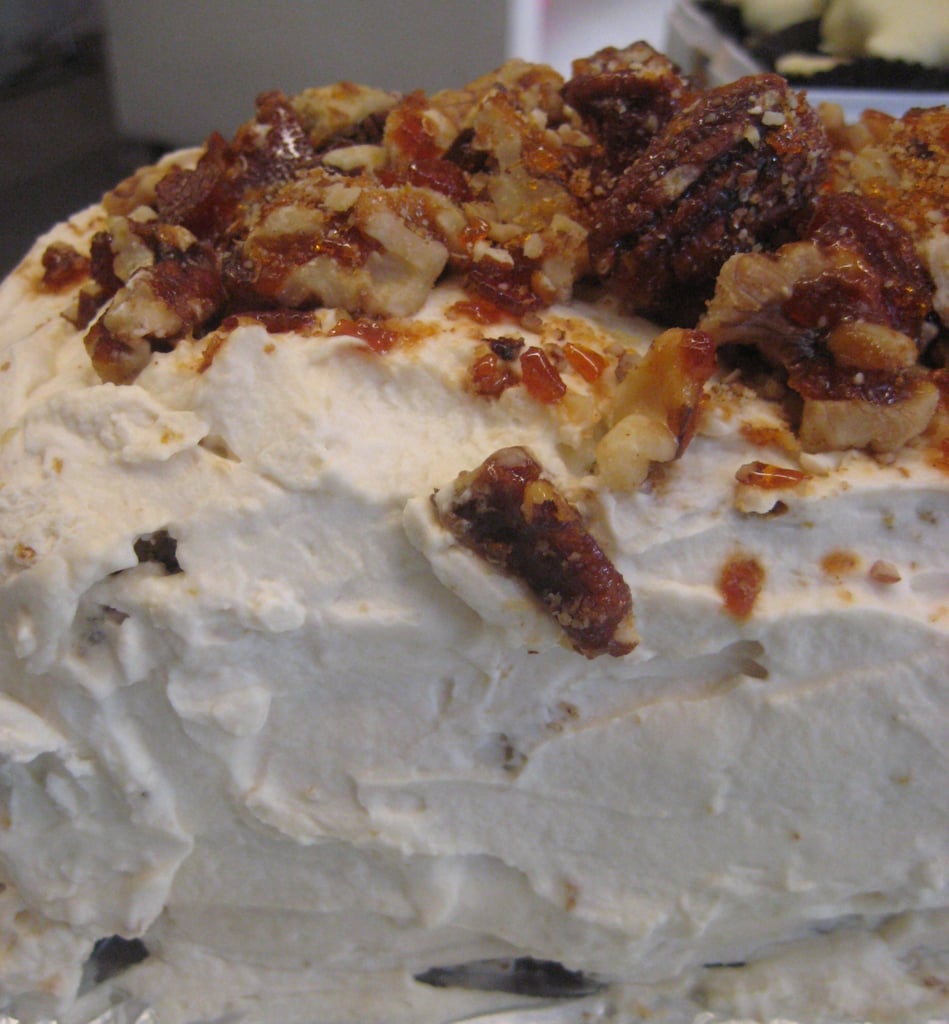 Pumpkin Cake with Pecan Brittle and Whipped Cream Cheese Frosting