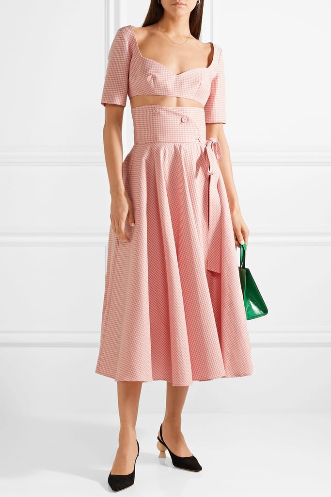 Sara Battaglia Gingham Cotton-blend Wrap Midi Skirt