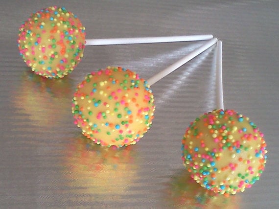 pastel sprinkled yellow cake pops