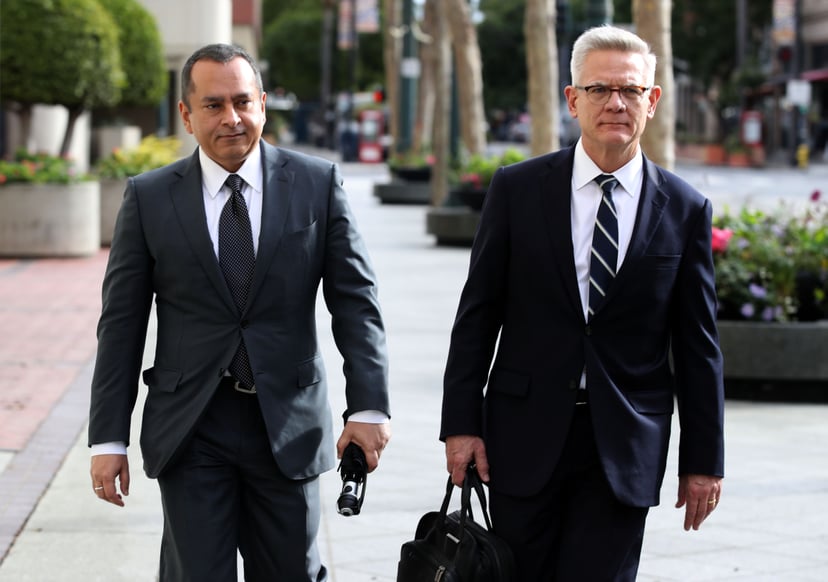 SAN JOSE, CALIFORNIA - JANUARY 14: Former Theranos COO Ramesh Balwani (L) leaves the Robert F. Peckham U.S. Federal Court with his attorney on January 14, 2019 in San Jose, California. Former Theranos CEO Elizabeth Holmes and former COO Ramesh Balwani app