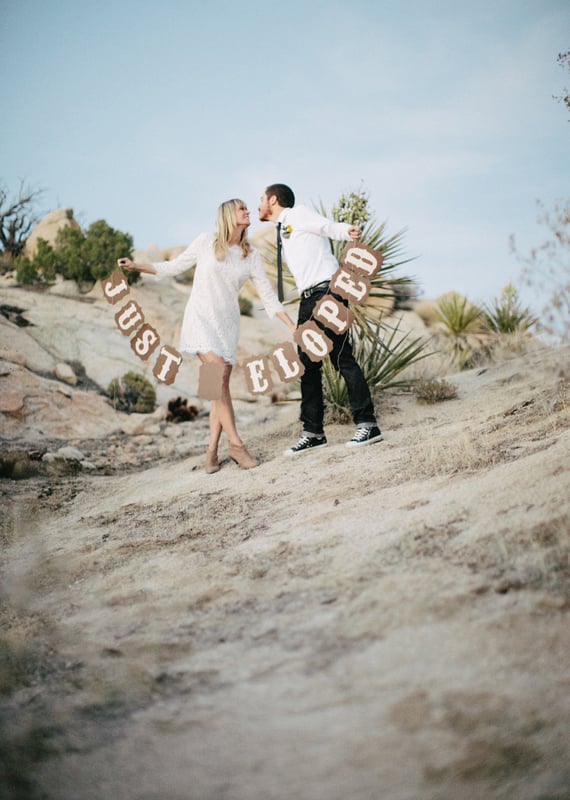 The Location
When you're eloping, the location doesn't have to be group-friendly or easily accessible, so whether you want to have it in Joshua Tree, CA, like this couple or somewhere exotic, the world's your oyster!
Photo by Rad + In Love via 100 Layer Cake