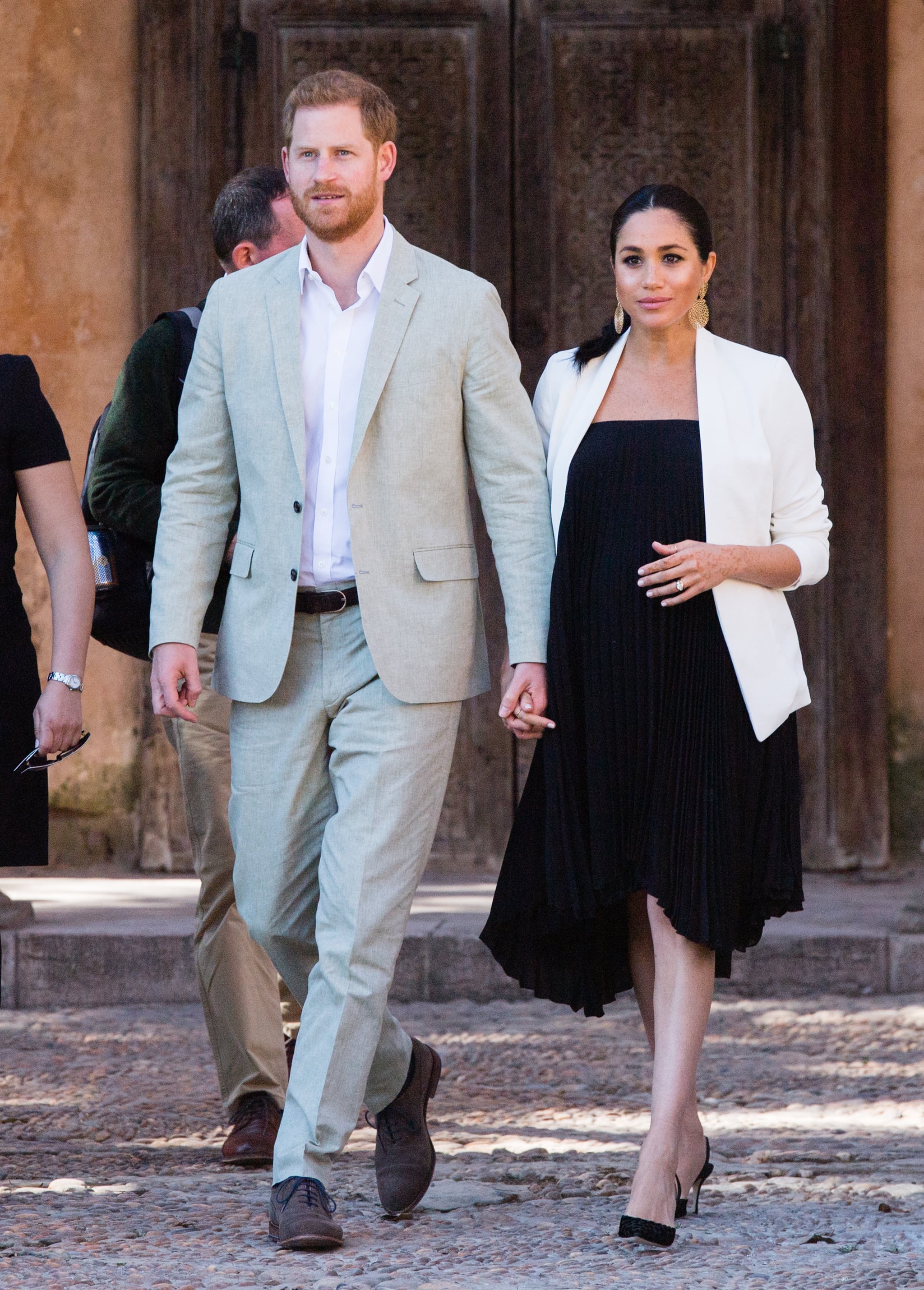 RABAT, MOROCCO - FEBRUARY 25:   Prince Harry, Duke of Sussex and Meghan, Duchess of Sussex visit the Andalusian Gardens to hear about youth empowerment in Morocco from a number of young social entrepreneurs on February 25, 2019 in Rabat, Morocco.  (Photo by Samir Hussein/WireImage)