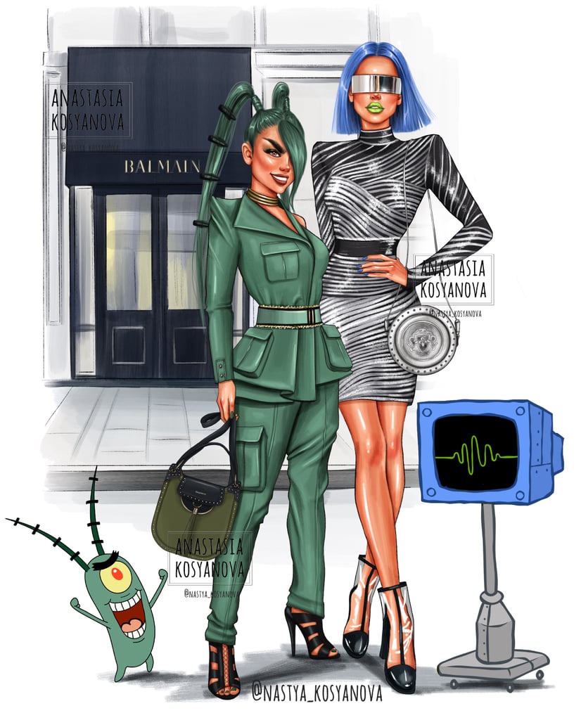 Plankton and Karen as Balmain Fashionistas