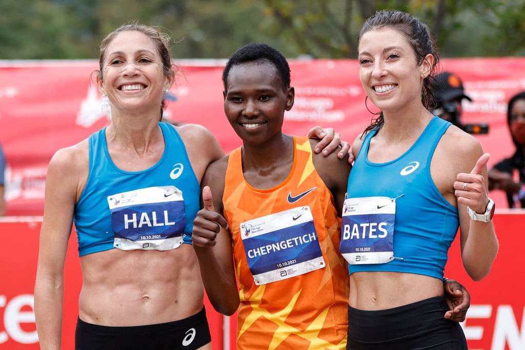 Sarah Hall, Ruth Chepngetich, and Emma Bates Celebrate Podium Finishes at the 2021 Chicago Marathon