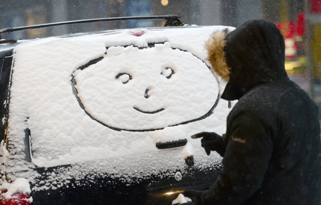 In Manhattan, a New Yorker took the opportunity to do some snow art.