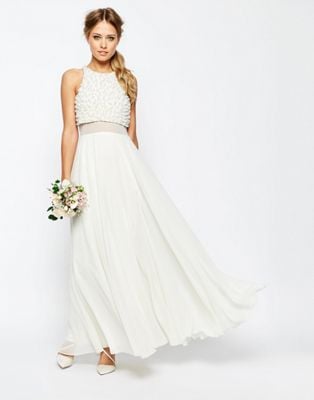 Asos Bridal Pearl Crop Top Maxi Dress