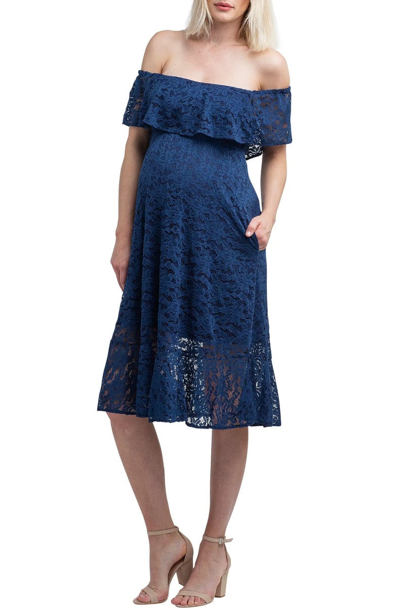 Buy Boohoo maternity ruffle off the shoulder midi dress Online